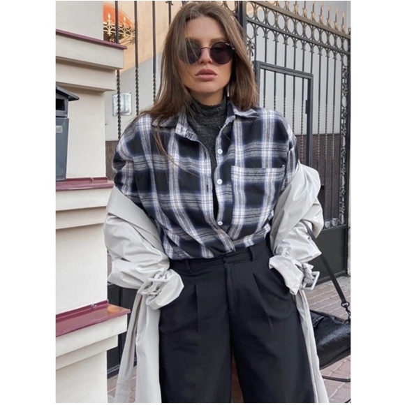 Plaid Oversized Button Down Cotton Shirt - Picture 2 of 13